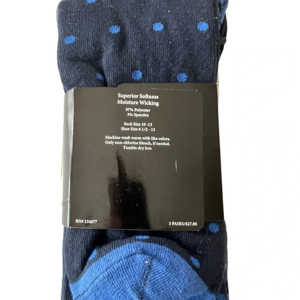 Men's ADOLFO Couture Dress Socks Blue Colorful Dots Stripes 3 Pairs Size 10-13